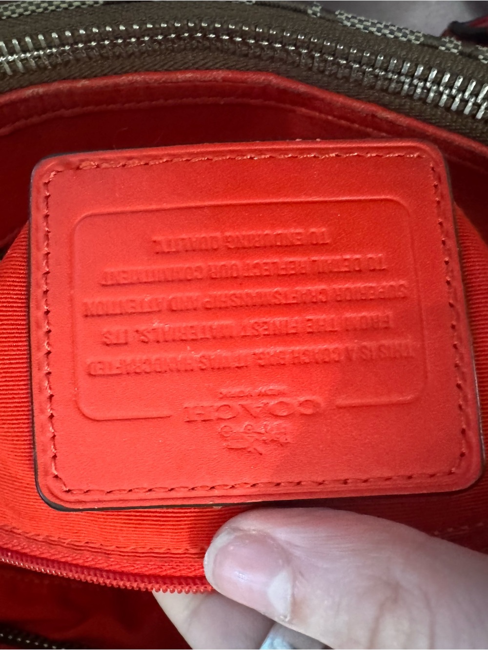 Coach Signature Canvas Coral Red Leather Satchel Crossbody Bag Purse EUC - Picture 8 of 16